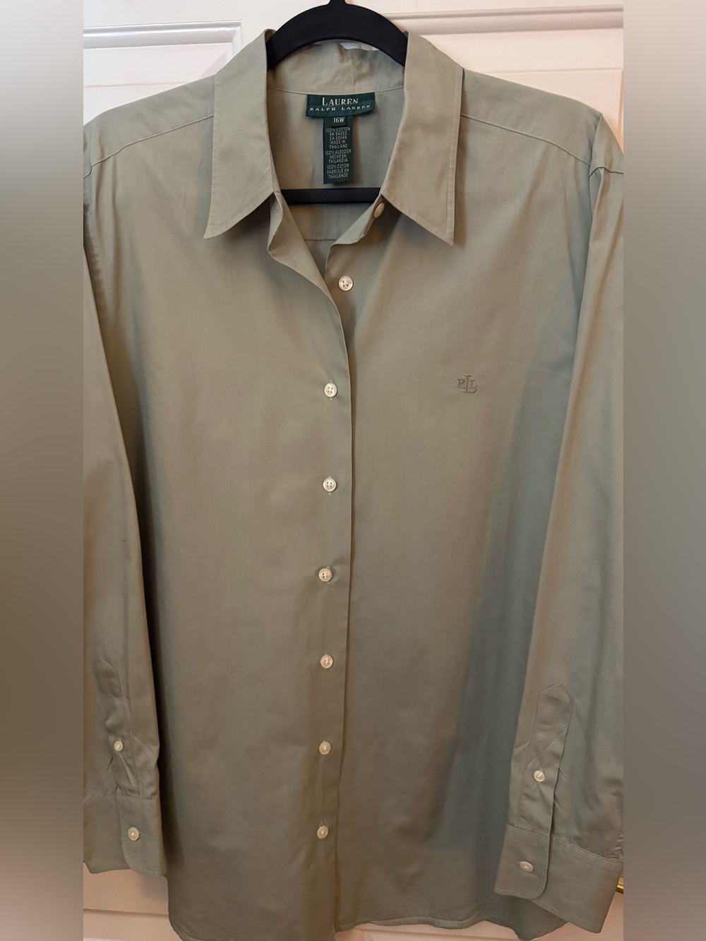 Lauren Ralph Lauren Shirt 100% Cotton Olive/Sage Green   Size -16 W